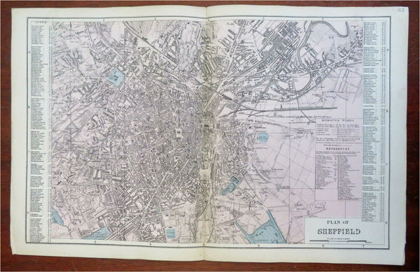 Sheffield South Yorkshire England 1881 Edward Weller detailed city plan