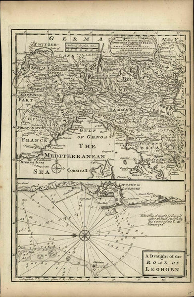Leghorn Livorno Genoa northern Italy Italia Mediterranean coast 1766 Bowen map