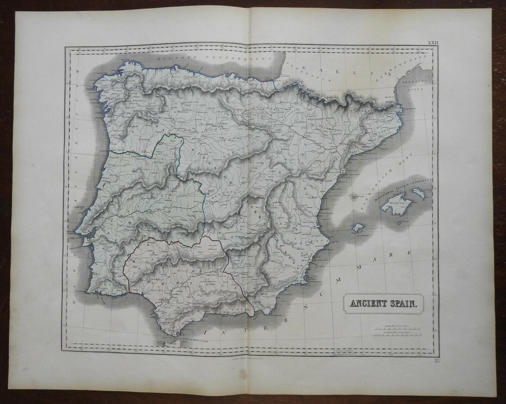 Ancient Iberia Spain Roman Empire Celt-Iberians 1855 Philip historical folio map