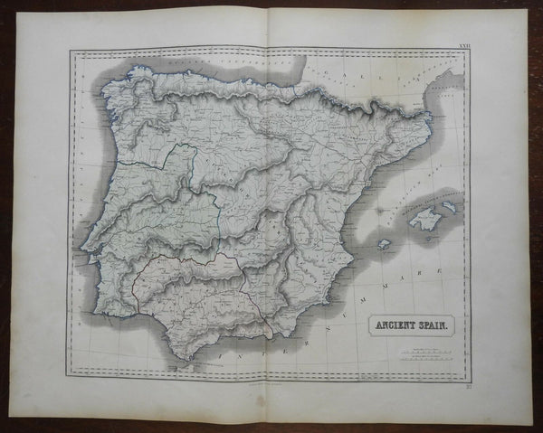 Ancient Iberia Spain Roman Empire Celt-Iberians 1855 Philip historical folio map