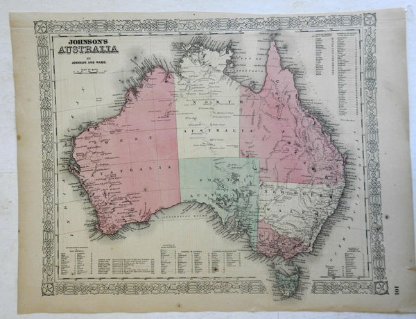 Australia New South Wales Tasmania Queensland 1862 Johnson Ward map Scarce Issue