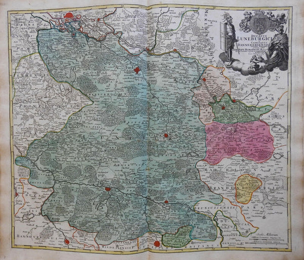 Germany Luneberg Hamburg Holy Roman Empire c. 1735 Homann decorative folio map