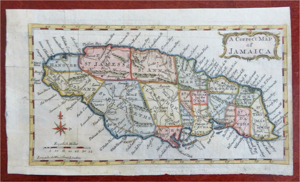 Jamaica British Colony Caribbean Island Kingston Port Royal 1760 British mag map