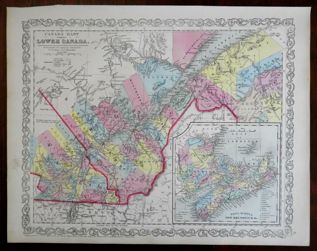 Eastern Canada Quebec Montreal New Brunswick Nova Scotia 1857 DeSilver map