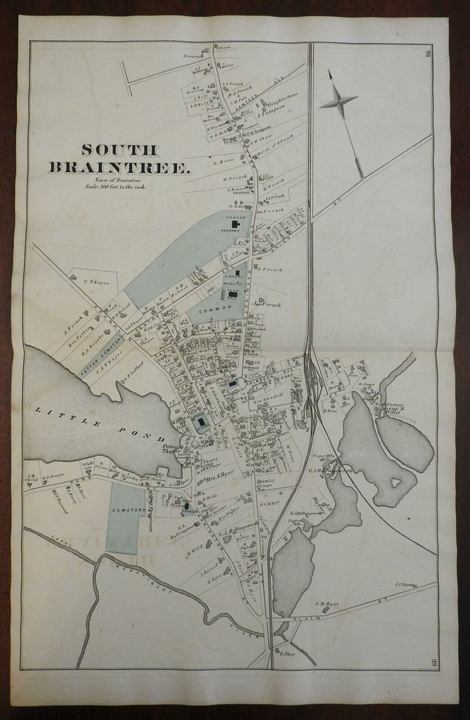 South Braintree Massachusetts 1876 Norfolk county detailed city plan map