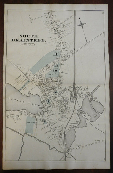 South Braintree Massachusetts 1876 Norfolk county detailed city plan map