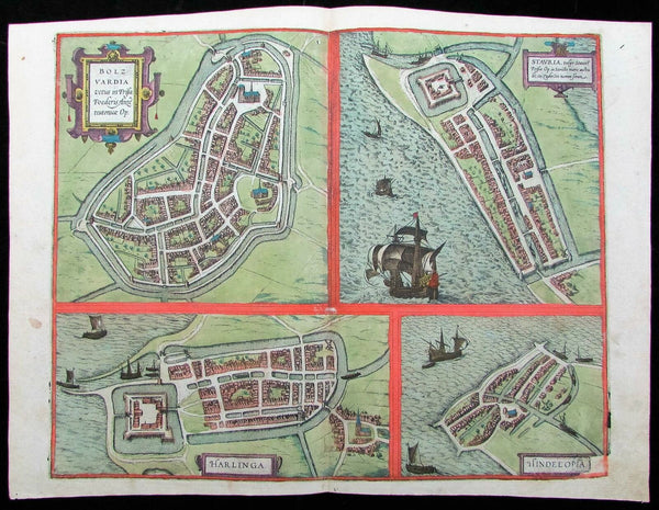 Bolsward Stavoren Harlingen Hindelopen Holland Netherlands c.1580 city plans map