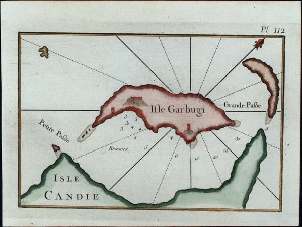 Crete 1764 Isle Candie Greece Roux coast chart Isle Garbugi antique map color
