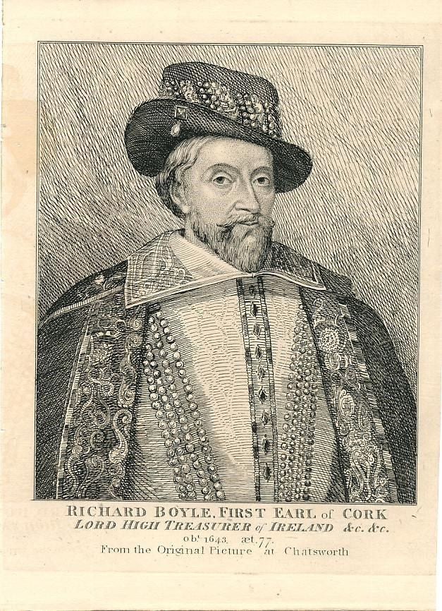 Richard Boyle Earl of Cork &c. c.1790 fine antique engraved historical portrait
