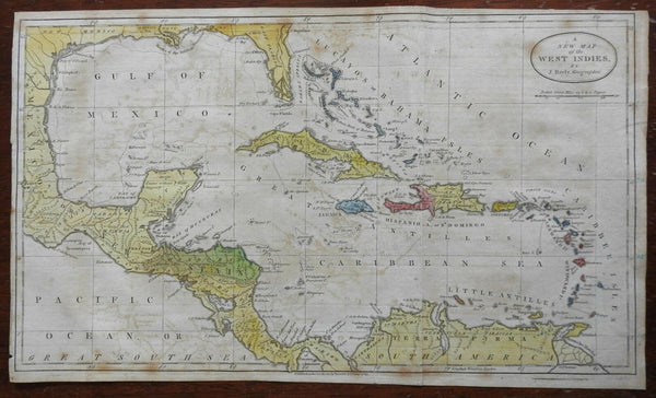Caribbean Seas Cuba Bahamas Jamaica Puerto Rico 1783 Bayly hand colored map