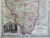 Illinois Chicago Court House Springfield 1864 Johnson & Ward civil war era map