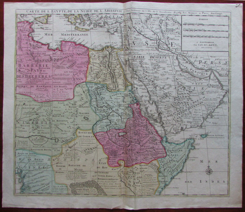 Arabia interior East Africa Nile source 1792 rare Elwe Delisle large map