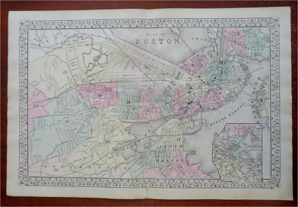 Boston Massachusetts City Plan Brookline Charlestown 1882 Mitchell map