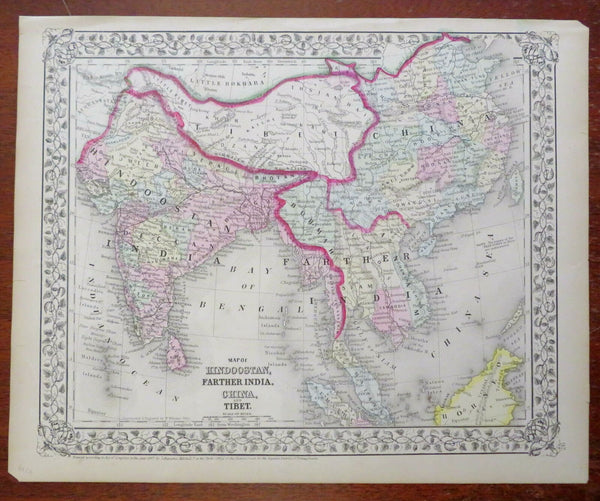 British India Qing Empire China Tibet Southeast Asia Hindostan 1867 Mitchell map