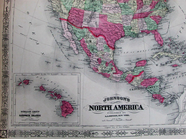 North America United States New Columbia Stickeen Hawaii 1867 rare Johnson map