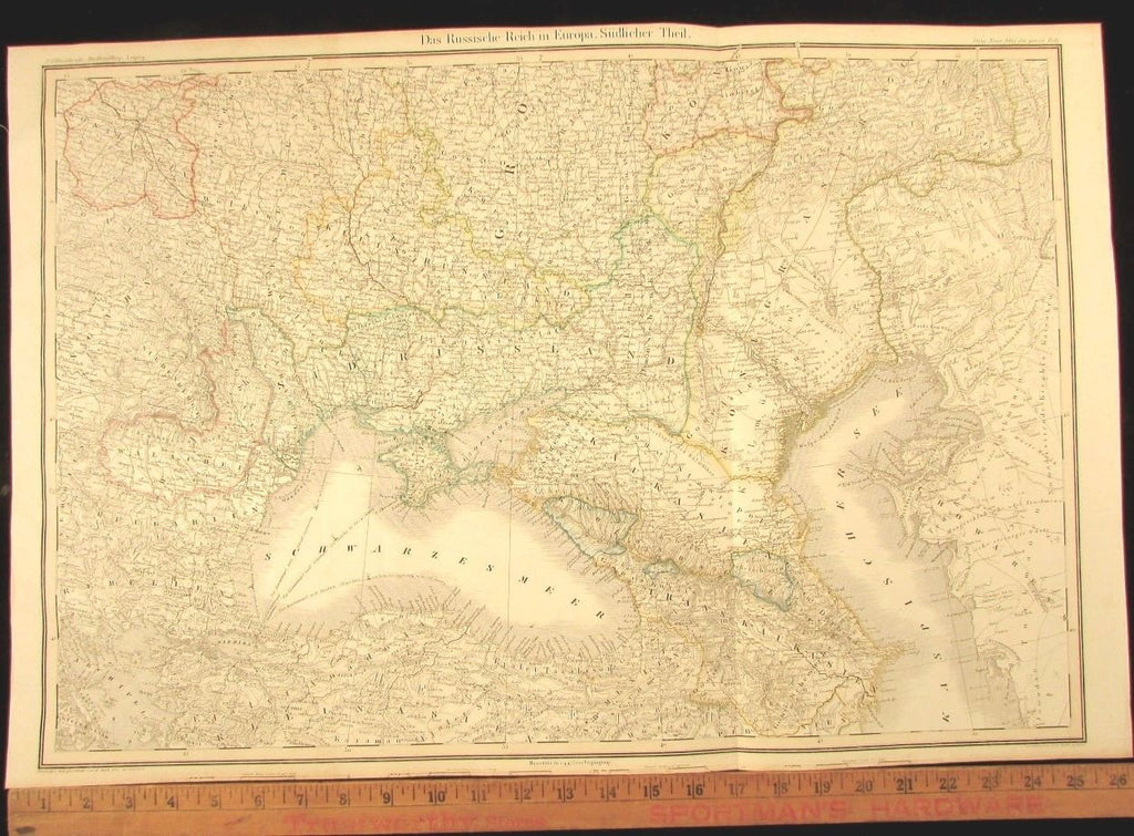 Black Sea Russia Caspian Caucasus Walachia 1856 Leipzig rare antique German map