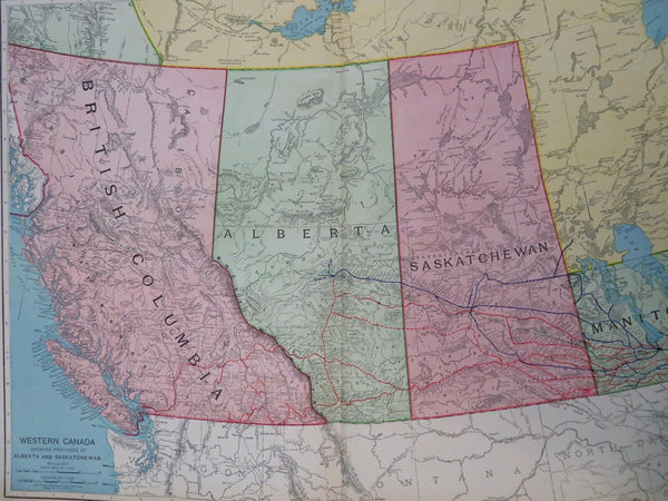 Western Canada British Columbia Alberta Saskatchewan 1907 McNally large map