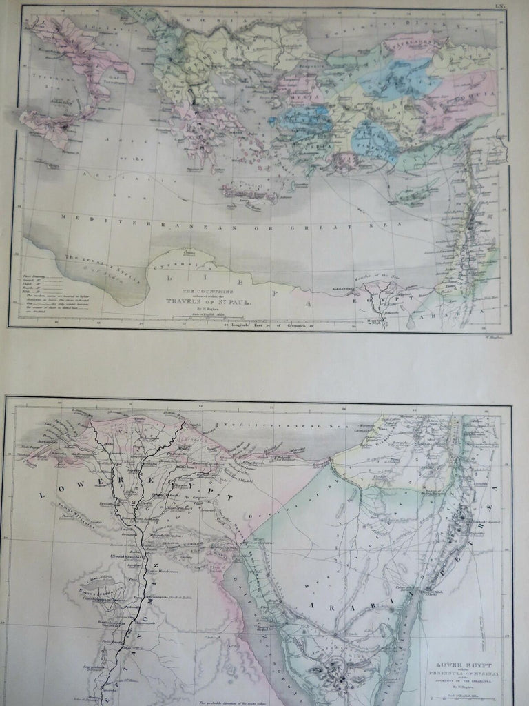 Biblical Travels St. Paul & Israelites Egypt Greece Anatolia 1853 Hall map