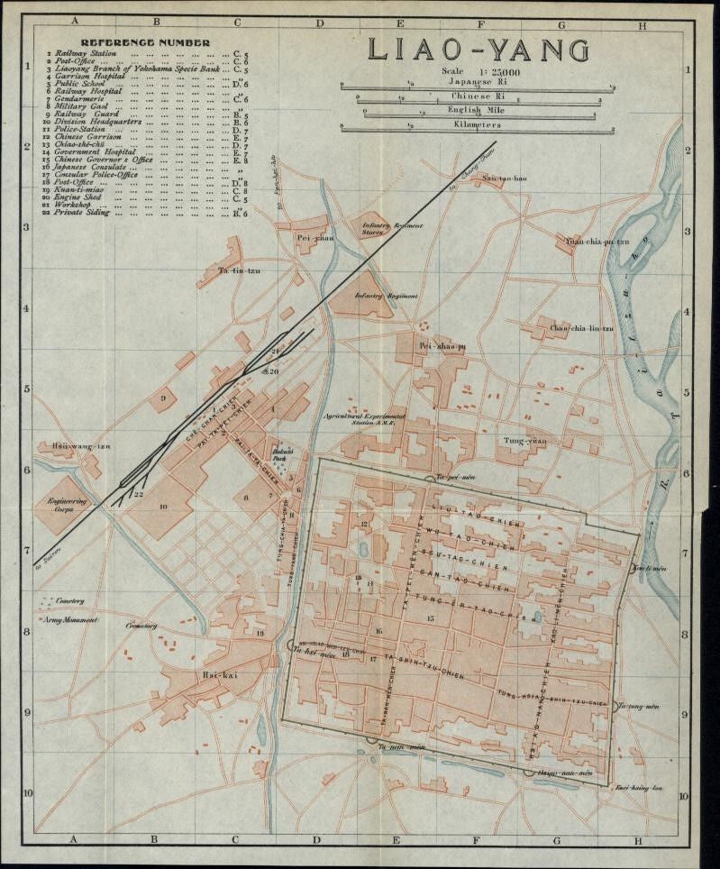 Liao Yang Liaoning South Manchuria city plan 1913 scarce detailed color map