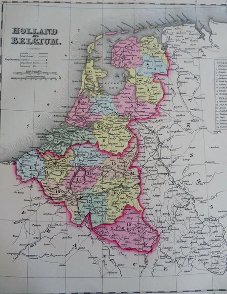 Holland & Belgium Netherlands Low Countries Amsterdam 1856 DeSilver engraved map