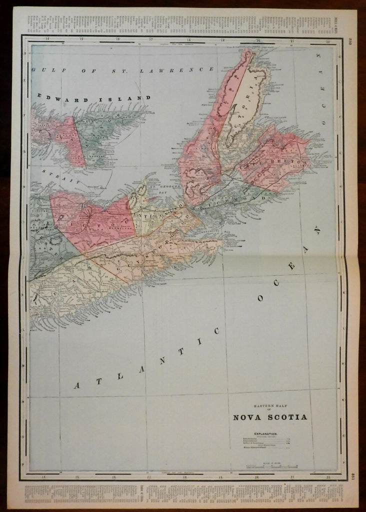 Canada Eastern Nova Scotia 1884 rare large Cram map with original hand color