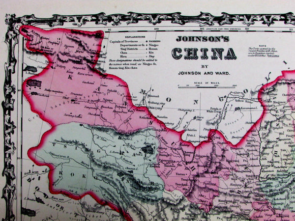 China Canton Amoy Formosa Hainan Corea Korea Kansuh 1862 fine old Johnson map
