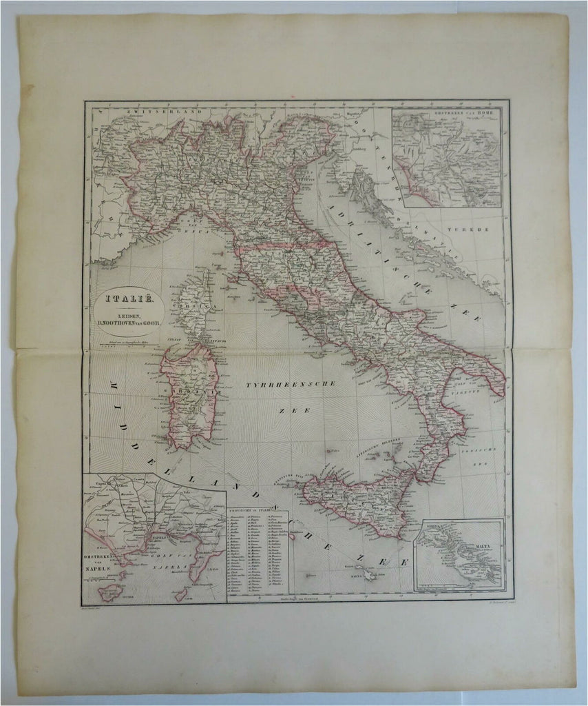 Italy Corsica Sardinia Naples Rome Malta 1876 Otterloo scarce large Dutch map