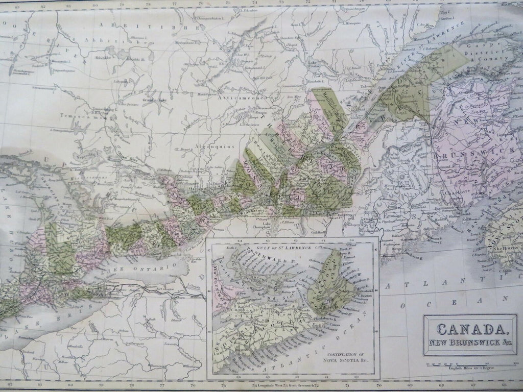 Canada Great Lakes Nova Scotia inset New Brunswick 1853 Hall engraved color map
