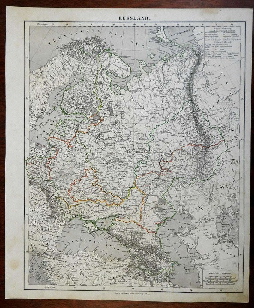 Russian Empire Finland Poland Ukraine Crimea 1874 Flemming detailed large map