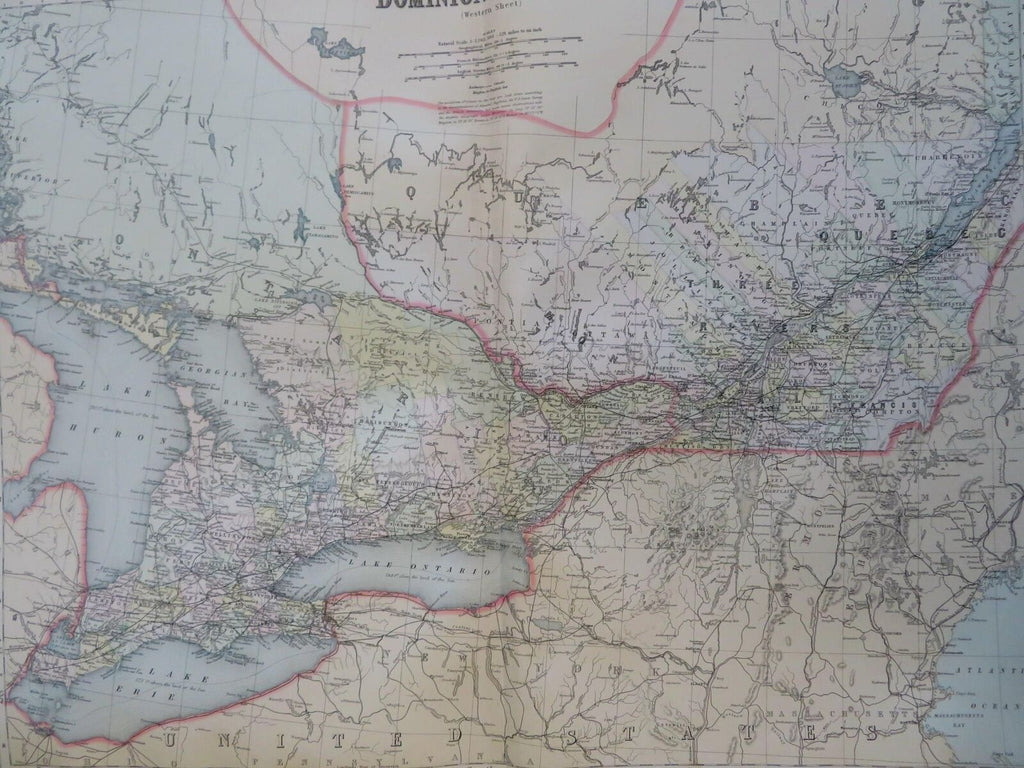 Canada Ontario Quebec Great Lakes Erie Huron 1889-93 Bradley folio map