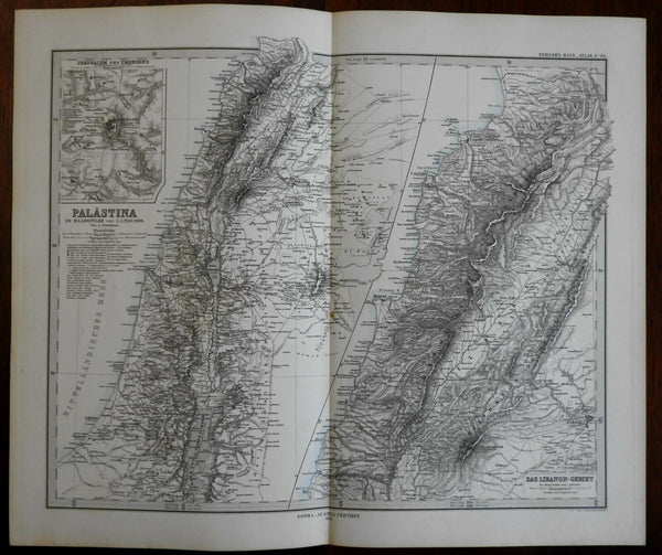 Holy Land Lebanon Ottoman Palestine Israel Jerusalem 1875 detailed Stieler map