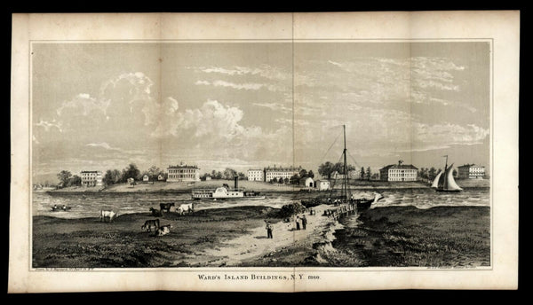 Ward Island New York Manhattan 1860 fine Hayward lithographed print