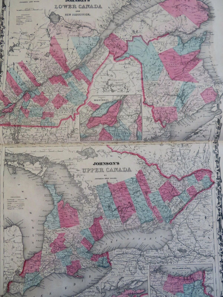 Upper & Lower Canada New Montreal Quebec 1862 Johnson & Ward map Scarce Issue