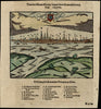 Mentz Germany prospect birds-eye city view w/ key 1598 Munster map hand color
