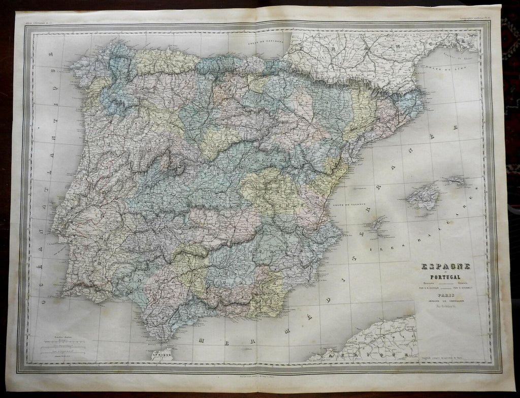 Spain & Portugal Iberia Madrid Lisbon Barcelona Cadiz Seville 1865 Dufour map