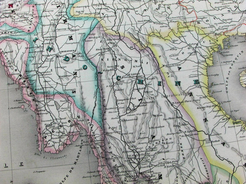 India Hindoostan English colonies Southeast Asia Burma Siam c.1850 huge Brue map