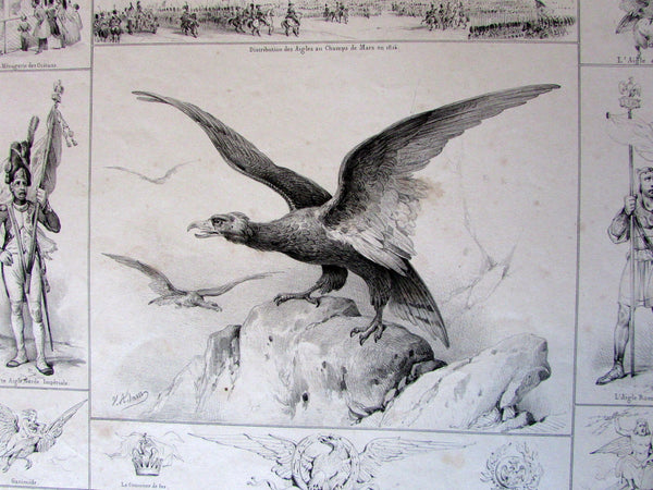 Eagle Symbols L'Aigle et sou Emploi 1850's scarce antique lithograph print
