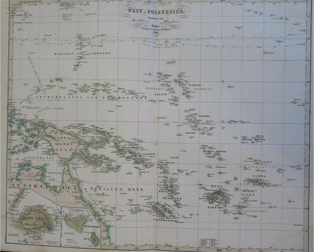 West Polynesia Papua New Guinea New Caledonia Samoa 1861 Berghaus detailed map