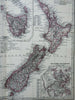 New Zealand North & South Island Tasmania Auckland 1884 Stieler detailed map
