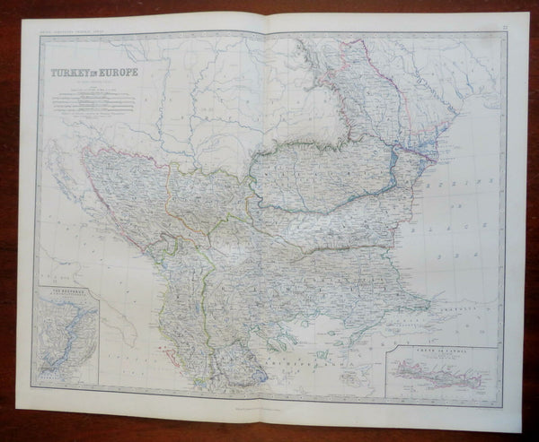 Ottoman Balkans Albania Serbia Wallachia Serbia 1865 Johnston large folio map