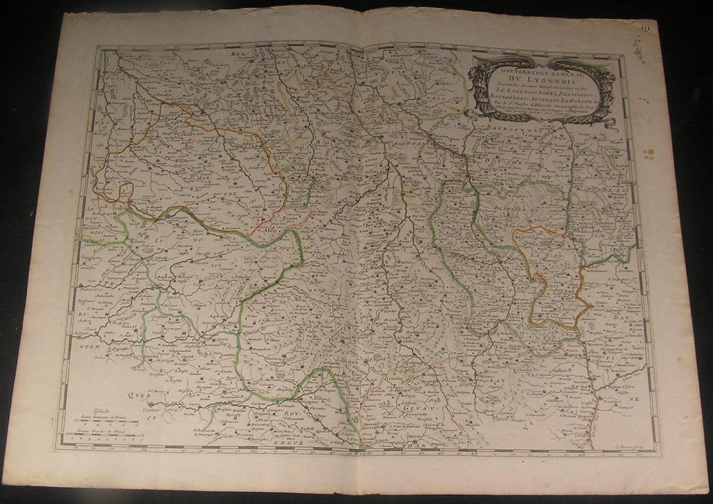 Southern France Lyon Beaujolais Forez 1660's Sanson fine folio antique map