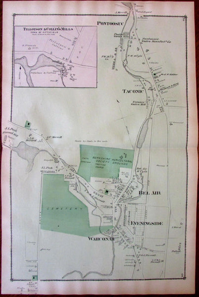 Pontoosuc Taconic Wahconah Bel Air Collin'sBerkshire Mass. 1876 detailed old map
