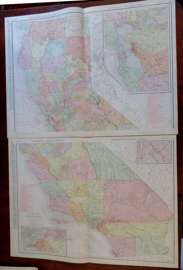 California Los Angeles San Francisco 1912 scarce huge Commercial Two Sheet Map