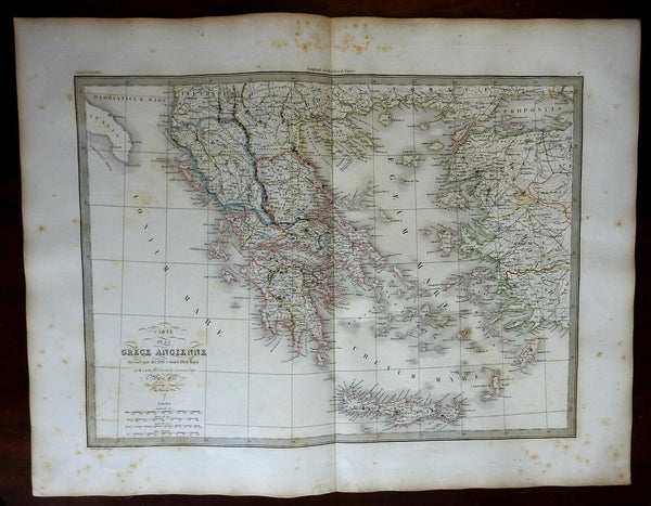 Ancient Greece City States Athens Sparta Corinth 1832 Lapie large folio map