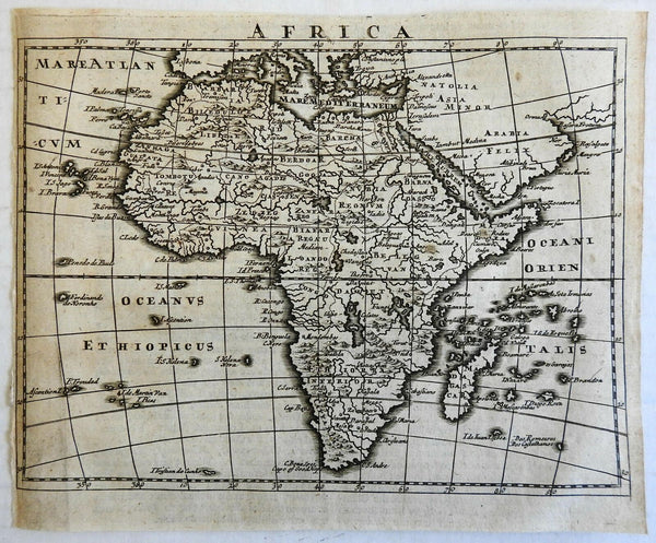 Africa continent c.1700 charming miniature engraved map