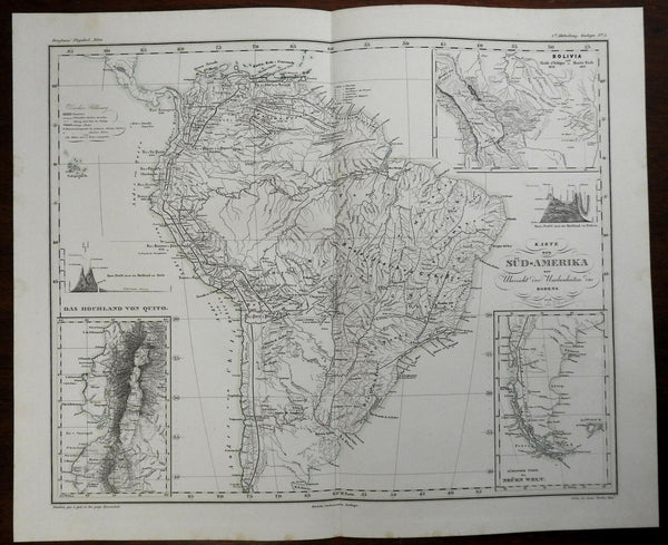 South America Empire of Brazil Bolivia Quito Highlands Andes Mountains 1850 map