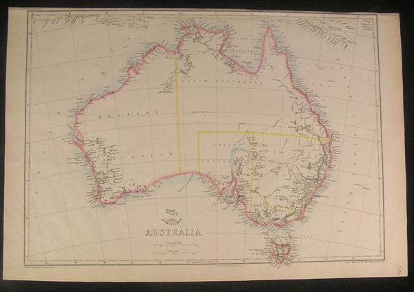 Australia huge hooked Lake Torrens c.1863 Weller scarce old vintage antique map