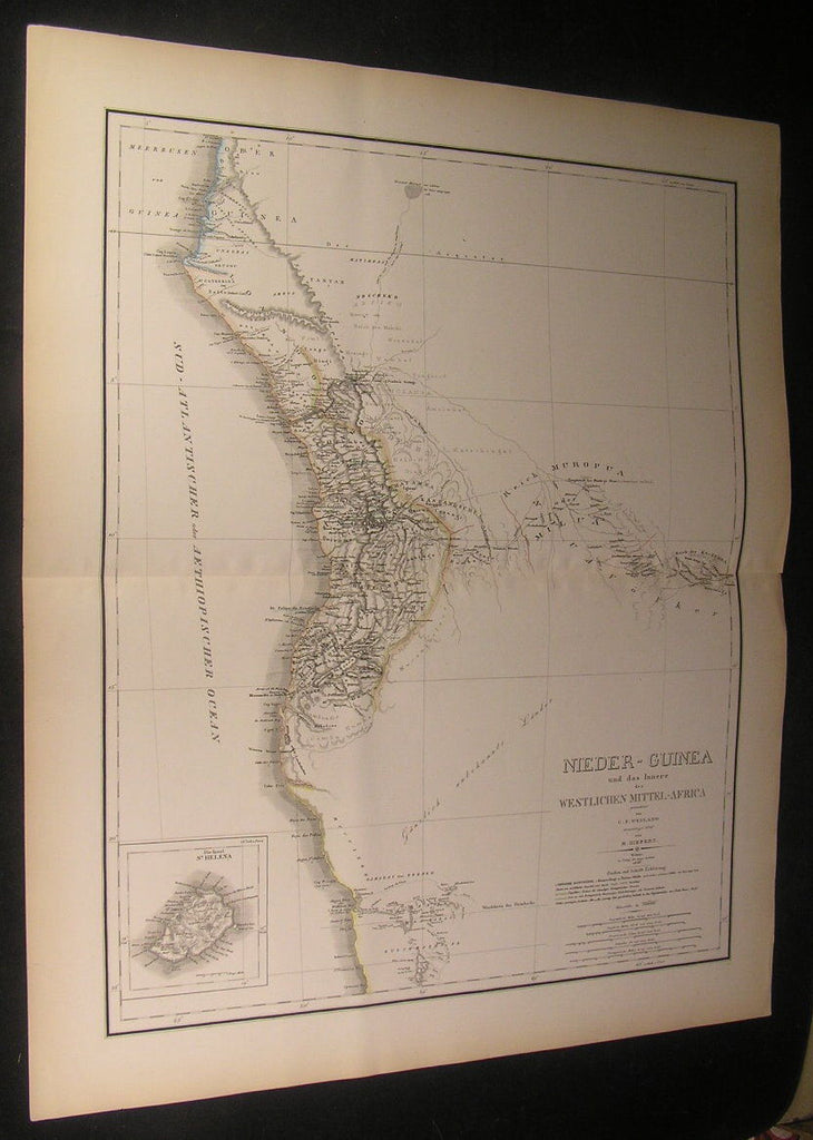 Guinea West Africa large detailed 1846 vintage engraved hand color German map