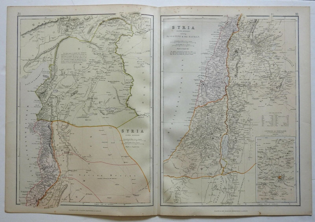 Ottoman Syria Palestine Israel Holy Land Jerusalem Damascus 1882 Blackie map