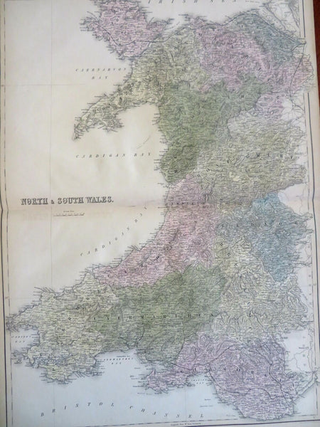 North & South Wales Cardiff Harlech Caernarvon Denbigh 1853 Bartholomew map